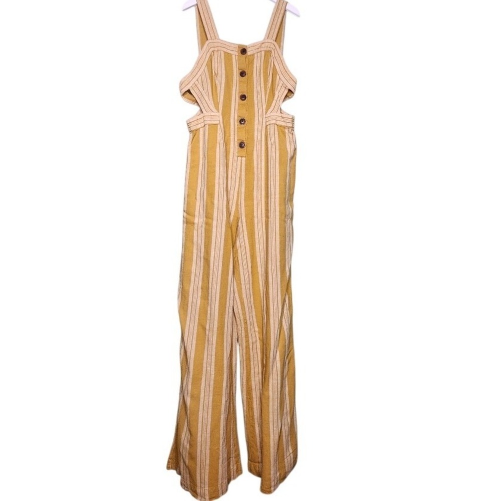 Urban Outfitters Jumpsuit Linen Blend Cut Out Boho Cottage Sleeveless Striped 8